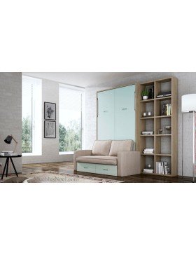 Foto de apartamento pequeño amueblado en Madrid con una cama abatible con sofá delante modelo Tetrys.