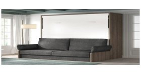 Cama abatible para amueblar pisos pequeños. Por un lado tienes una cama abatible con un cómodo sofá de diseño moderno.