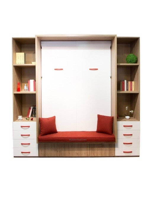 Cama abatible con asiento rojo,Cama abatible con asiento rojo,,