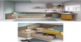 Dormitorio juvenil moderno con cama tatami para colchón de 105cm