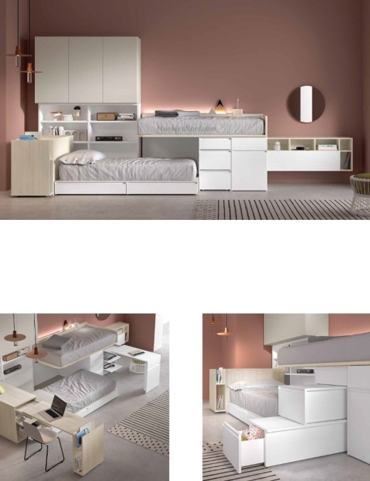 Litera tren con mesa integradas, dos camas y cajones. Tienda Muebles Madrid.