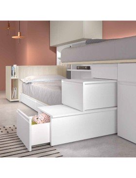 Litera tren con mesa integradas, dos camas y cajones. Tienda Muebles Madrid.