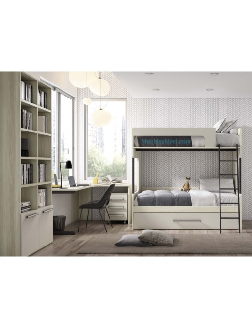 Dormitorio juvenil con litera San Diego con tres camas.