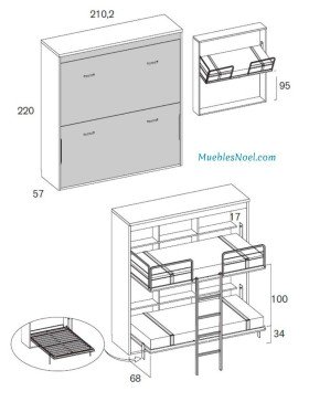 Litera abatible horizontal Legazpi con cama alta basculante de Noel