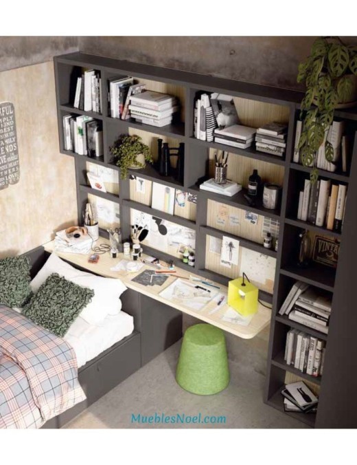 Dormitorio juvenil con librería Argüelles Madrid Muebles Noel Ibiza SL
