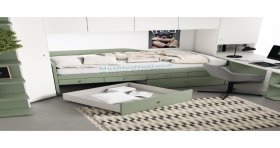 Cama nido deslizante con cajones.