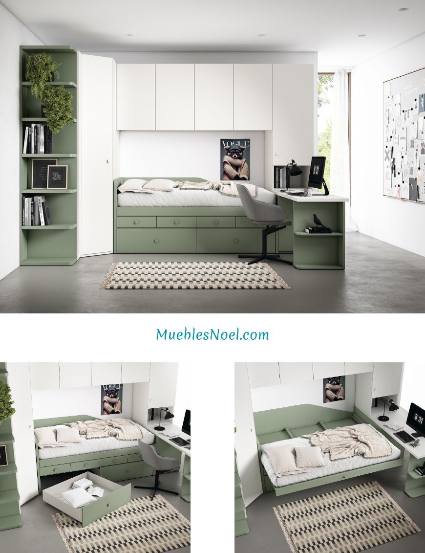 Dormitorio juvenil con cama deslizante.