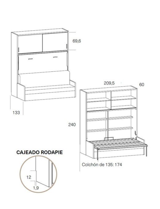 Precio del mueble Loft  con cama lateral Y sofá delante es de 3395€