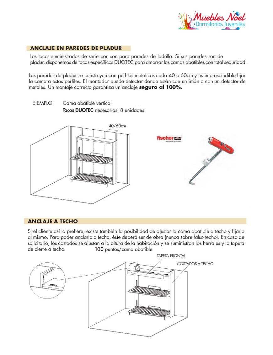 Anclaje a pared Pladur de las camas abatibles