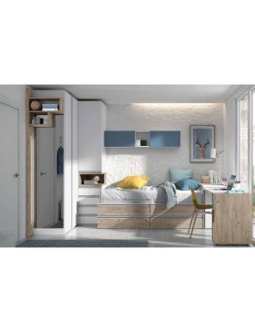 Dormitorio-juvenil-Madrid-con-camas-mesa-y-armario,Armario rincón,mesa-estudio-giratoria-para-dormitorios-juveniles