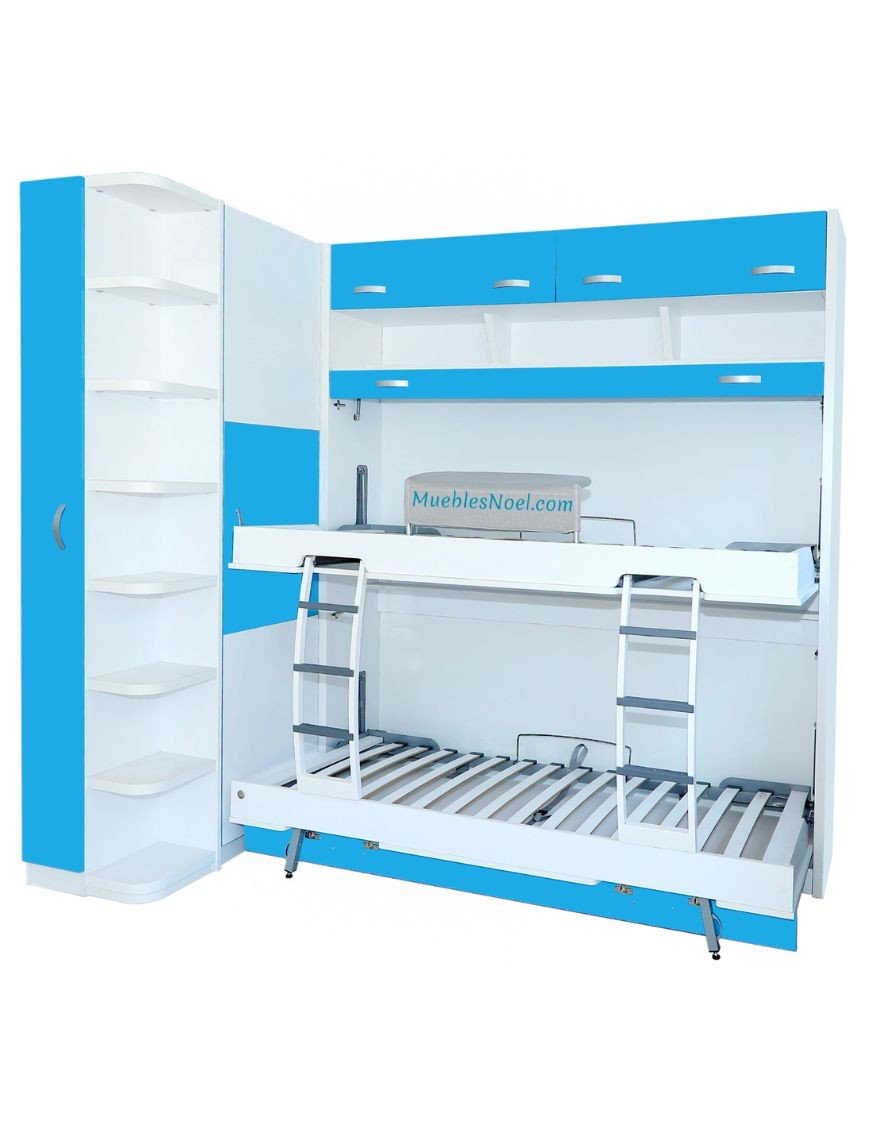 Diseño Juvenil compuesto por litera abatible horizontal con armario para rincón y terminal zapatero.