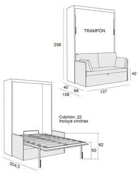 Medidas Cama Abatible Vertical con Sofá y Arcón | Muebles Noel Madrid Palos de Moguer
