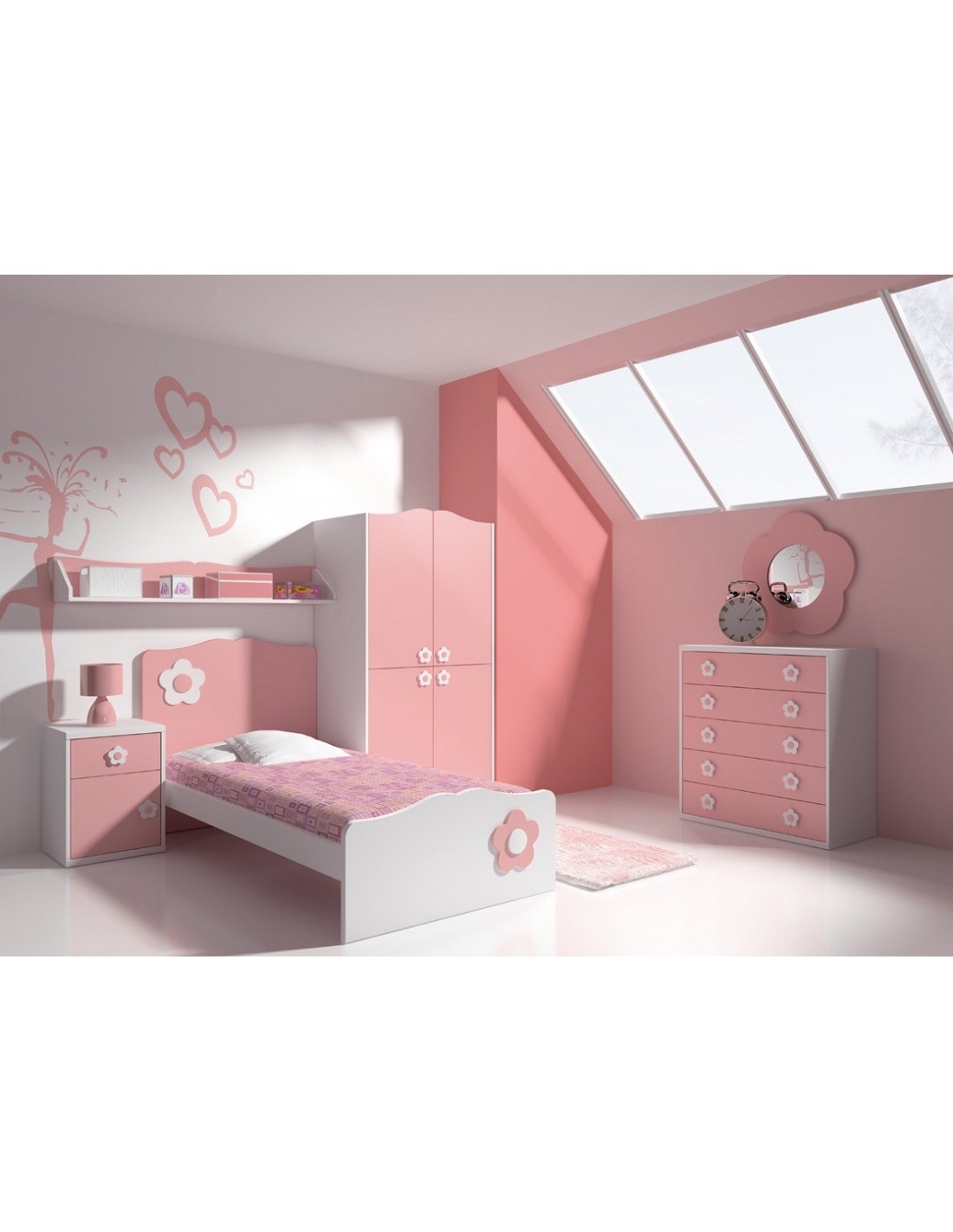 Dormitorio infantil rosa flor Muebles Noel Ibiza SL