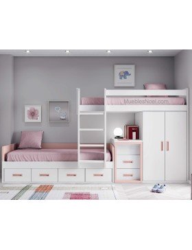 Litera juvenil blanca,Mesa estudio dentro de una litera juvenil blanca.