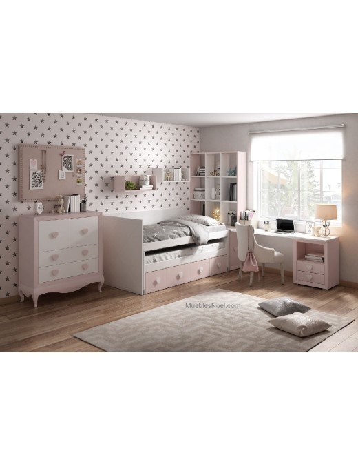 Dormitorio juvenil blanco y rosa