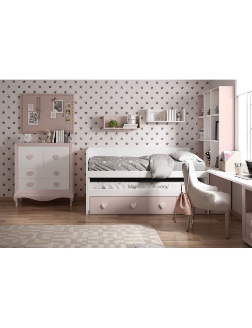 Dormitorio juvenil blanco y rosa