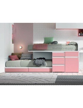 litera tren Juvenil Rosa y blanca bajita.