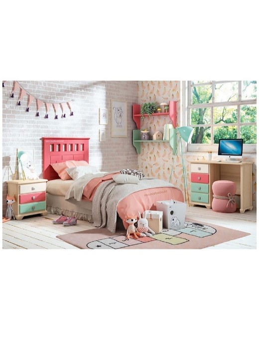 Dormitorio juvenil Coral, madera maciza✅ Artesanal fabricado en España
