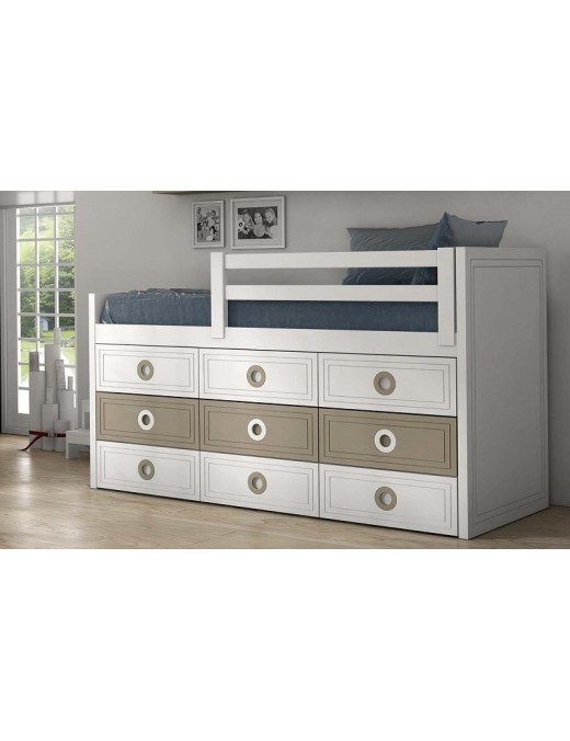 Cama lacada con 9 cajones