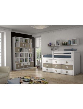 Cama lacada con 9 cajones