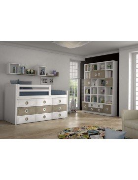 Cama lacada con 9 cajones