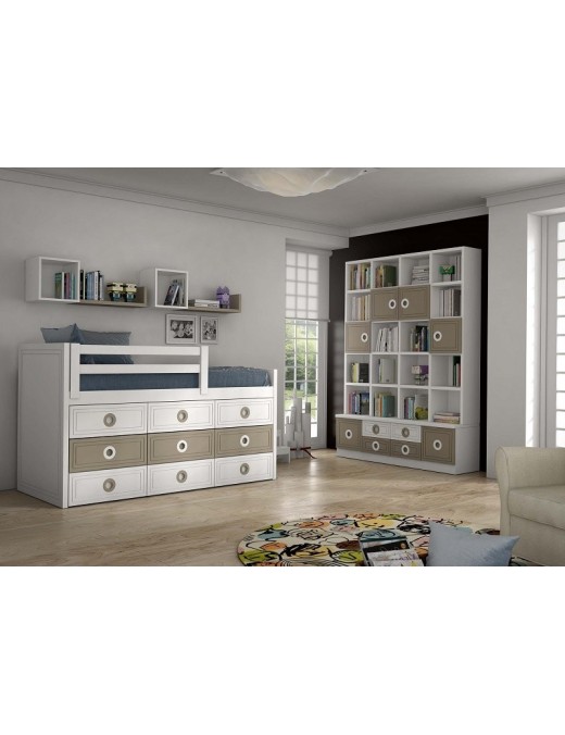 Cama lacada con 9 cajones