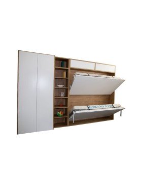 Litera abatible blanca con Líneas, armario y librería ✅ Muebles Noel en Madrid.