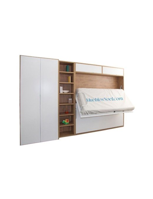 Litera abatible blanca con Líneas, armario y librería ✅ Muebles Noel en Madrid.