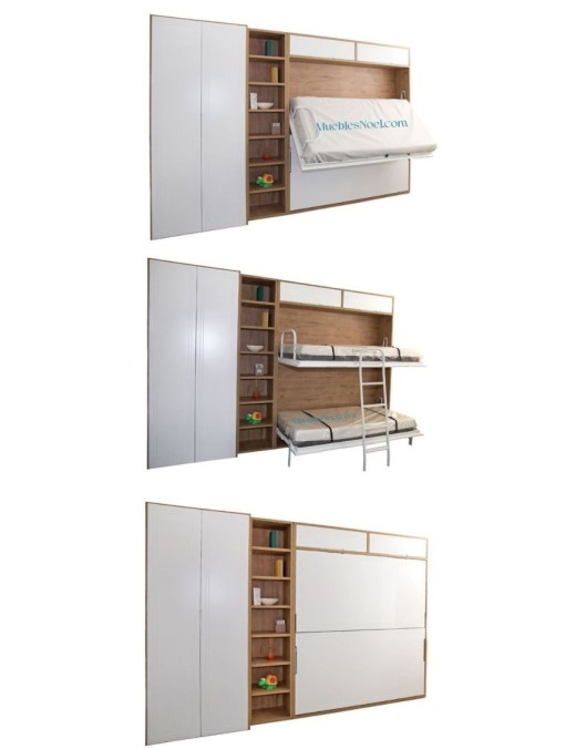 Litera abatible blanca con Líneas, armario y librería ✅ Muebles Noel en Madrid.